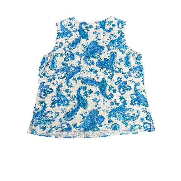 Women's 100% linen blue green taupe paisley‎ sleeveless top bust darts summer - Picture 7 of 8